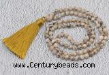 GMN204 Hand-knotted 6mm feldspar 108 beads mala necklaces with tassel