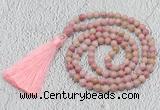 GMN205 Hand-knotted 6mm pink wooden jasper 108 beads mala necklaces with tassel