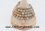 GMN2209 Hand-knotted 8mm, 10mm matte yellow crazy agate 108 beads mala necklace with charm