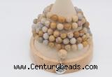 GMN2211 Hand-knotted 8mm, 10mm matte fossil coral 108 beads mala necklace with charm