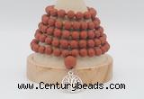 GMN2225 Hand-knotted 8mm, 10mm matte red jasper108 beads mala necklace with charm