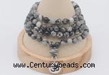 GMN2412 Hand-knotted 6mm black water jasper 108 beads mala necklace with charm