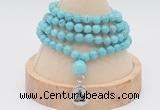 GMN2416 Hand-knotted 6mm blue howlite 108 beads mala necklace with charm