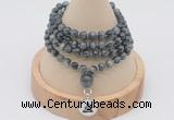 GMN2431 Hand-knotted 6mm eagle eye jasper 108 beads mala necklace with charm