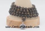 GMN2461 Hand-knotted 6mm bronzite 108 beads mala necklaces with charm