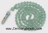 GMN2620 Hand-knotted 8mm, 10mm matte green aventurine 108 beads mala necklace with pendant