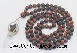 GMN2631 Knotted 8mm, 10mm matte red tiger eye 108 beads mala necklace with pendant