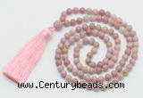 GMN268 Hand-knotted 6mm pink wooden jasper 108 beads mala necklaces with tassel