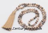 GMN270 Hand-knotted 6mm zebra jasper 108 beads mala necklaces with tassel