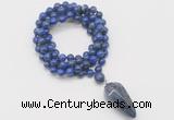 GMN4087 Hand-knotted 8mm, 10mm lapis lazuli 108 beads mala necklace with pendant