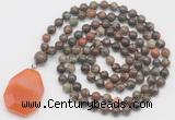 GMN4668 Hand-knotted 8mm, 10mm ocean agate 108 beads mala necklace with pendant
