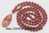 GMN4671 Hand-knotted 8mm, 10mm red agate 108 beads mala necklace with pendant