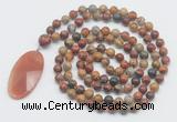 GMN4675 Hand-knotted 8mm, 10mm picasso jasper 108 beads mala necklace with pendant