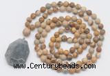 GMN4676 Hand-knotted 8mm, 10mm picture jasper 108 beads mala necklace with pendant