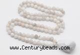 GMN4828 Hand-knotted 8mm, 10mm white crazy agate 108 beads mala necklace with pendant