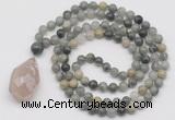 GMN4904 Hand-knotted 8mm, 10mm seaweed quartz 108 beads mala necklace with pendant