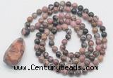 GMN4936 Hand-knotted 8mm, 10mm rhodonite 108 beads mala necklace with pendant