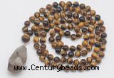 GMN4939 Hand-knotted 8mm, 10mm yellow tiger eye 108 beads mala necklace with pendant