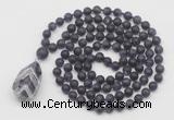 GMN5002 Hand-knotted 8mm, 10mm matte amethyst 108 beads mala necklace with pendant