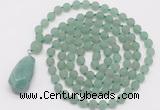 GMN5006 Hand-knotted 8mm, 10mm matte green aventurine 108 beads mala necklace with pendant