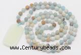 GMN5114 Hand-knotted 8mm, 10mm matte amazonite 108 beads mala necklace with pendant