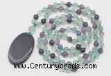 GMN5148 Hand-knotted 8mm, 10mm fluorite 108 beads mala necklace with pendant