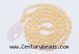 GMN5160 Hand-knotted 8mm, 10mm honey jade 108 beads mala necklace with pendant