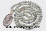 GMN5167 Hand-knotted 8mm, 10mm artistic jasper 108 beads mala necklace with pendant