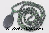 GMN5172 Hand-knotted 8mm, 10mm ruby zoisite 108 beads mala necklace with pendant