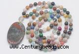 GMN5182 Hand-knotted 8mm, 10mm colorful gemstone 108 beads mala necklace with pendant