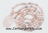 GMN5186 Hand-knotted 8mm, 10mm natural pink opal 108 beads mala necklace with pendant