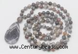 GMN5211 Hand-knotted 8mm, 10mm Botswana agate 108 beads mala necklace with pendant