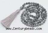 GMN5603 Hand-knotted 6mm matte black water jasper 108 beads mala necklaces with tassel