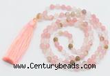 GMN5607 Hand-knotted 6mm matte volcano cherry quartz 108 beads mala necklaces with tassel