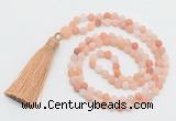 GMN5608 Hand-knotted 6mm matte pink aventurine 108 beads mala necklaces with tassel