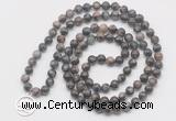 GMN6031 Knotted 8mm, 10mm grey opal 108 beads mala necklace with charm