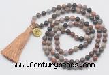 GMN6230 Knotted 8mm, 10mm wooden jasper 108 beads mala necklace with tassel & charm