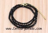 GMN7247 4mm faceted round tiny black spinel beaded necklace jewelry