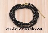 GMN7248 4mm faceted round tiny golden obsidian beaded necklace jewelry