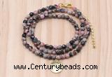 GMN7419 4mm faceted round tiny rhodonite beaded necklace with constellation charm