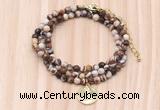 GMN7428 4mm faceted round tiny brown zebra jasper beaded necklace with constellation charm