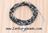 GMN7540 4mm faceted round tiny black water jasper beaded necklace with letter charm