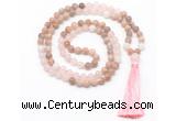 GMN8581 8mm, 10mm sunstone, rose quartz & white jade 108 beads mala necklace with tassel