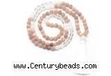 GMN8584 8mm, 10mm sunstone, white crystal & white jade 108 beads mala necklace with tassel