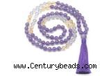 GMN8586 8mm, 10mm amethyst, citrine & white crystal 108 beads mala necklace with tassel