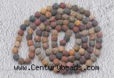 GMN910 Hand-knotted 8mm, 10mm matte picasso jasper 108 beads mala necklaces