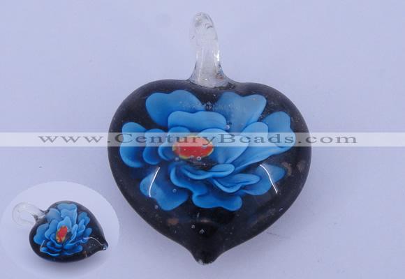 LP05 15*28*40mm heart inner flower lampwork glass pendants