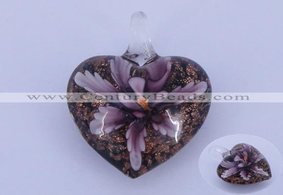 LP08 16*32*40mm heart inner flower lampwork glass pendants