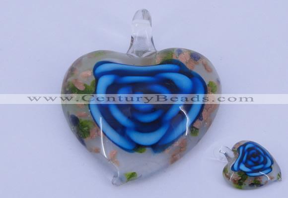 LP27 12*38*43mm heart inner flower lampwork glass pendants