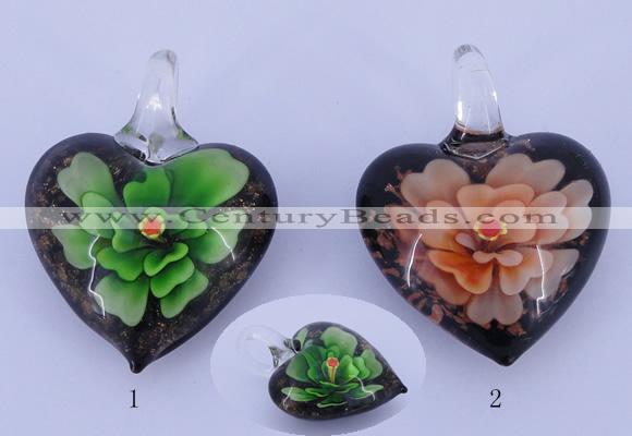 LP30 16*31*41mm heart inner flower lampwork glass pendants